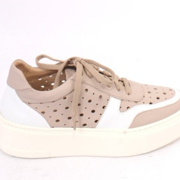 Luca Grossi 867a White / Beige Leather Lace-Up Platform Sneaker - Picture 3 of 8